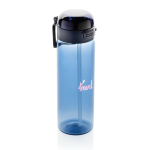 Borraccia sportiva in rPET con tappo anti-goccia e cannuccia 800 ml color blu mare vista con logo