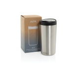 Tazza termica take away ecologica con tappo a scatto 400 ml Avira Alix color argento vista con scatola
