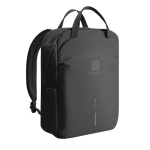 Zaino espandibile in tessuto riciclato con cerniera Duo-Zipper 16” color nero vista con logo