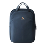 Zaino espandibile in tessuto riciclato con cerniera Duo-Zipper 16” color blu mare vista con logo