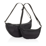 Borsa a tracolla XL in rPET con tasca esterna e cinghia regolabile color nero vista generale
