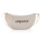 Borsa a tracolla XL in rPET con tasca esterna e cinghia regolabile color beige vista con logo