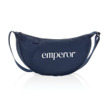 Borsa a tracolla XL in rPET con tasca esterna e cinghia regolabile color blu mare vista con logo