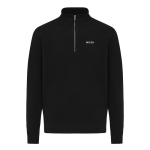 Felpa moderna con mezza zip cotone riciclato 300g/m2 Iqoniq Elgon color nero vista con logo