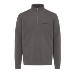 Felpa moderna con mezza zip cotone riciclato 300g/m2 Iqoniq Elgon color argento opaco vista con logo