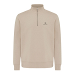 Felpa moderna con mezza zip cotone riciclato 300g/m2 Iqoniq Elgon color camel vista con logo