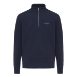 Felpa moderna con mezza zip cotone riciclato 300g/m2 Iqoniq Elgon color blu mare vista con logo