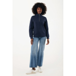 Felpa moderna con mezza zip cotone riciclato 300g/m2 Iqoniq Elgon color blu mare vista con modello