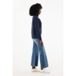 Felpa moderna con mezza zip cotone riciclato 300g/m2 Iqoniq Elgon color blu mare terza vista con modello