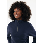 Felpa moderna con mezza zip cotone riciclato 300g/m2 Iqoniq Elgon color blu mare quinta vista con modello