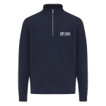 Felpa moderna con mezza zip cotone riciclato 300g/m2 Iqoniq Elgon color blu mare vista area di stampa