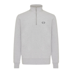 Felpa moderna con mezza zip cotone riciclato 300g/m2 Iqoniq Elgon color grigio chiaro jensato vista con logo