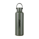 Borraccia termica in acciaio inox riciclato con manico minimal 600 ml color verde vista con logo