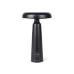 Lampada da tavolo riciclata con luce calda e fredda regolabile al tocco color nero vista con logo