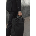 Zaino riciclato con tasca frontale e fascia posteriore per trolley 16” color nero
