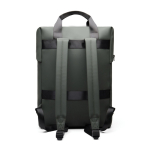 Zaino riciclato con tasca frontale e fascia posteriore per trolley 16” color verde terza vista