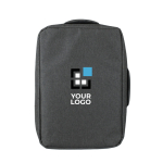 Zaino da viaggio con più tasche e scomparto per laptop 15'' color grigio vista area di stampa