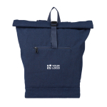 Zaino roll-top in policotone riciclato per laptop 15'' color blu vista area di stampa