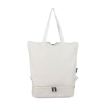 Zaino multiuso in policotone riciclato con diverse maniglie e cinghie color beige prima vista