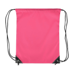 Sacca con coulisse in poliestere con angoli e cordini neri color rosa prima vista