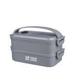 Lunch box a doppio scomparto in PP riciclato con coperchio ermetico 1600 ml color grigio vista area di stampa