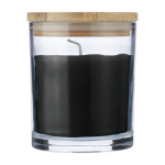 Candela alla vaniglia in barattolo di vetro con coperchio in bambù color nero prima vista