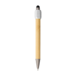 Penna touch in bambù con spinner sulla parte superiore inchiostro blu color bianco prima vista