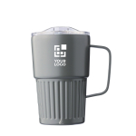 Tazza da asporto in acciaio inox riciclato con manico da 450ml color grigio vista area di stampa