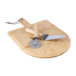 Tagliere per pizza in bambù con guide per taglio, rotella e spatola prima vista