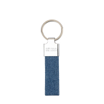 Portachiavi rettangolare in zinco personalizzabile con tessuto denim color blu vista area di stampa
