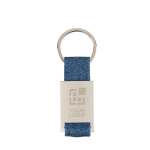 Portachiavi in zinco personalizzabile con dettaglio in denim color blu vista area di stampa