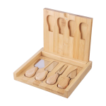 Set con 4 coltelli da formaggio in acciaio inox con manici in legno prima vista