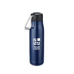 Borraccia a doppia parete isolata in acciaio inox con cordino 500 ml color blu vista area di stampa