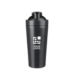 Shaker in acciaio inox riciclato con frusta a sfera in metallo 750ml color nero vista area di stampa