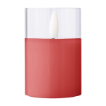 Candela LED con effetto fiamma realistica in barattolo di vetro color rosso prima vista