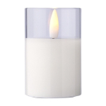 Candela LED con effetto fiamma realistica in barattolo di vetro color bianco prima vista