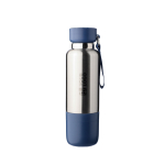 Borraccia acciaio inox con manico da polso e bicchiere alla base 500ml color blu vista area di stampa
