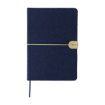 Taccuino in feltro riciclato con chiusura elastica, pagine a righe A5 color blu prima vista