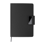 Taccuino A5 in PU riciclato con pagine a righe e penna inchiostro blu color nero prima vista