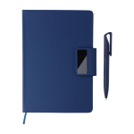 Taccuino A5 in PU riciclato con pagine a righe e penna inchiostro blu sesta vista