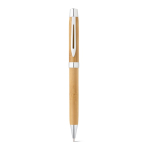 Penna in bambù naturale con clip in metallo e inchiostro blu color naturale prima vista