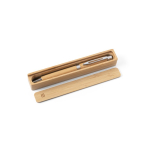 Penna in bambù naturale con clip in metallo e inchiostro blu color naturale con scatola
