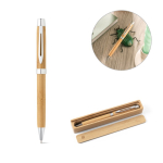 Penna in bambù naturale con clip in metallo e inchiostro blu vari colori