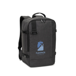Zaino in poliestere riciclato con dimensioni per compagnie aeree 14” color grigio scuro immagine con logo