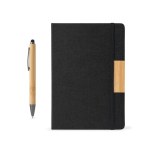 Set blocco note A5 e penna in bambù inchiostro nero pagine a righe color nero ottava vista