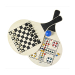 Set di 2 racchette in legno e pallina con giochi stampati sulle pale prima vista