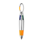 Penna a 4 colori con impugnatura antiscivolo e moschettone color arancione prima vista