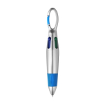 Penna a 4 colori con impugnatura antiscivolo e moschettone color azzurro prima vista