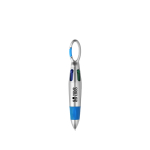 Penna a 4 colori con impugnatura antiscivolo e moschettone color azzurro vista area di stampa