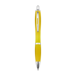 Penna in plastica riciclata con impugnatura in gomma e inchiostro blu color giallo seconda vista